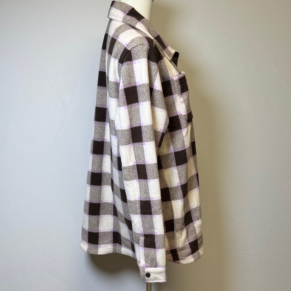 Lands’ End Anyweather Lilac & Coffee Check Fleece Shirt Jacket Size Large Tall - Picture 7 of 13